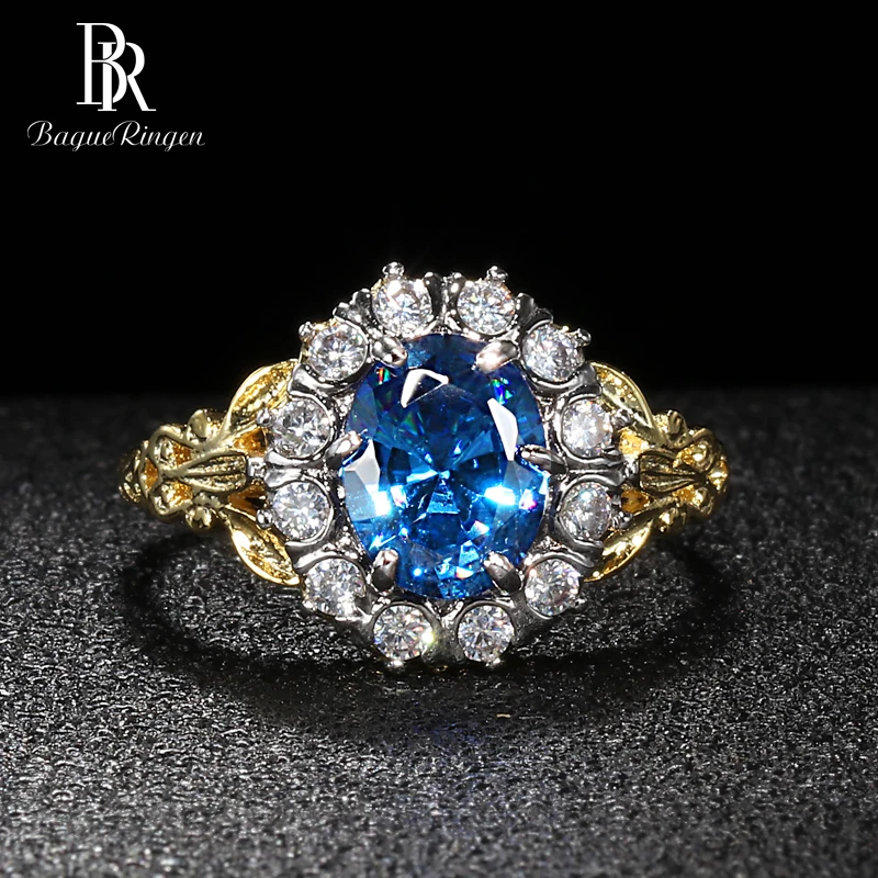 Bague Ringen, овальное кольцо с камнями для женщин, простое серебряное 925 ювелирное изделие, аквамарин, модная Цветочная форма, размер 6, 7,8, 9,10, юбилей