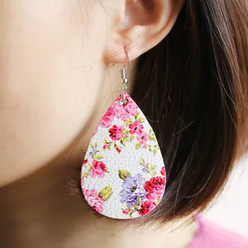 

2019 Vintage Ethnic Print PU Women Big Dangle Drop Earrings Pendientes Fashion Jewelry Accessories Wholesale-LYD-W4