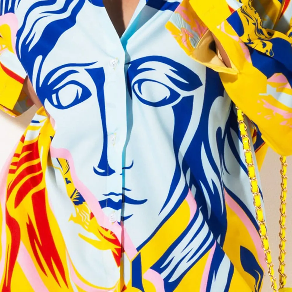 SUNGIFT Дашики женские африканские платья v-образный вырез длинный рукав рубашка юбка абстрактная лицевая Цветочная Печать Сексуальная