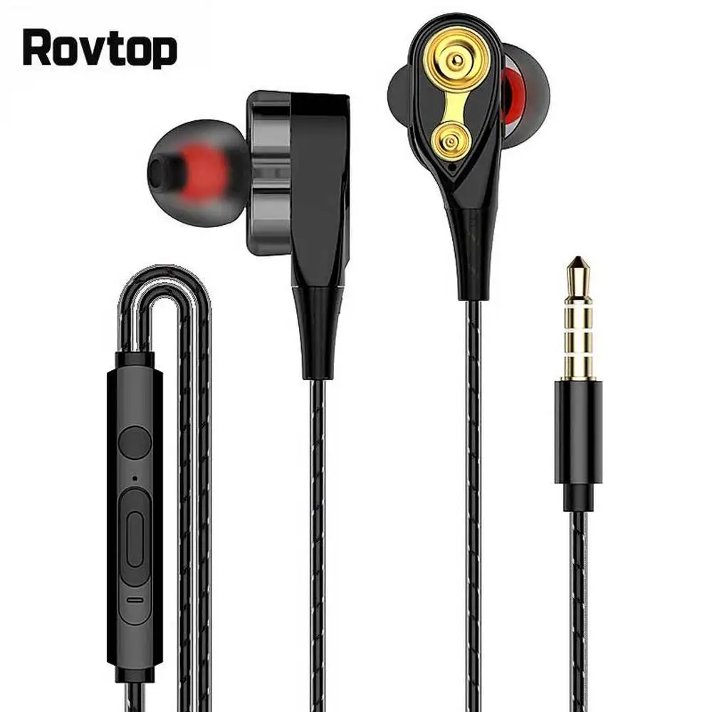 Rovtop проводные наушники с высоким басом два привода стерео вкладыши микрофоном