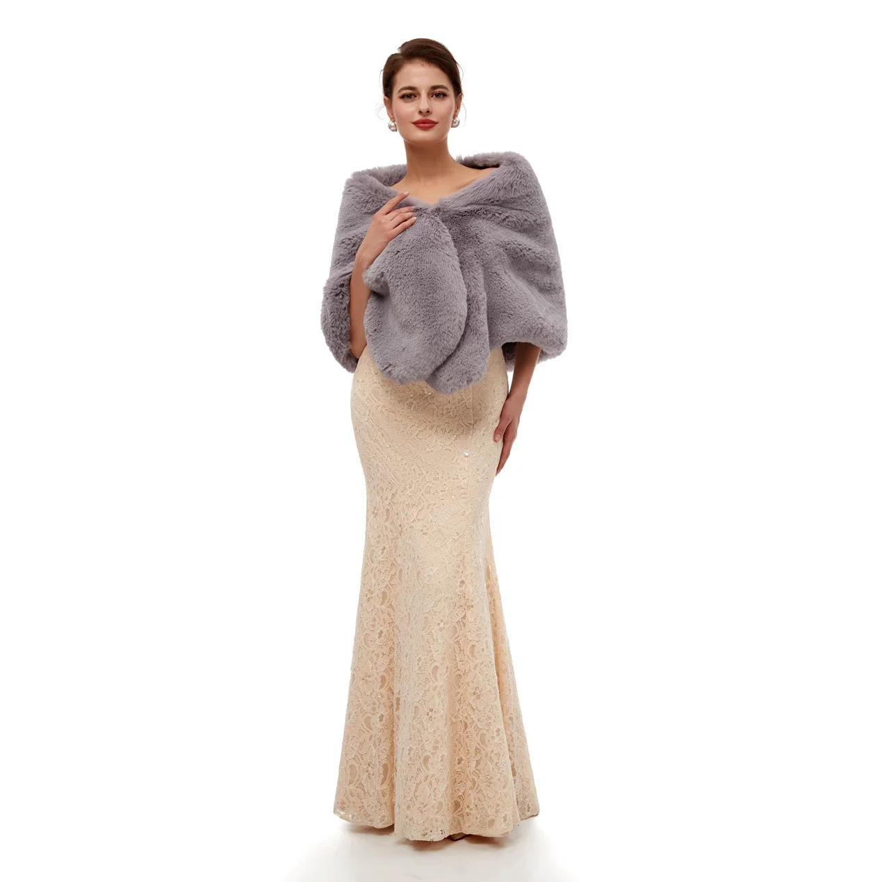 ONLY FUR SHAWL Серый теплый обруч искусственный мех Большие шали свадебное платье аксессуары для женщин Зимний мех - Цвет: ONLY FUR SHAWL
