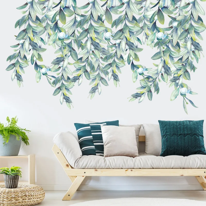 wall decal Large Nordic Green Leaf Wall Stickers for Living room Bedroom Wall Decor Removable PVC Wall Decals for Home Decor Room sticker vinyl wall decals