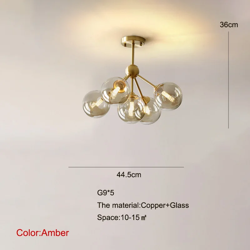 Современная медная потолочная люстра в гостиную подвесной светильник для кухни люстра потолочная в спальню потолочные люстры для гостиной стеклянный шар украшение для дома - Цвет абажура: Amber 4 lights