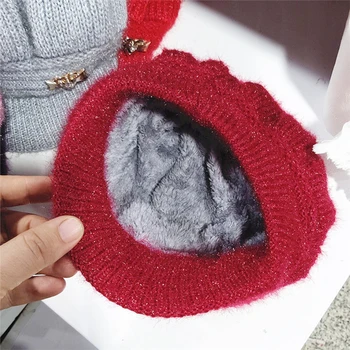 Wool Women's Fashion Hat Plush Knitted Wind Shield Ear Guard Solid Color Atmosphere Simple Autumn and Winter Warm Hat 2