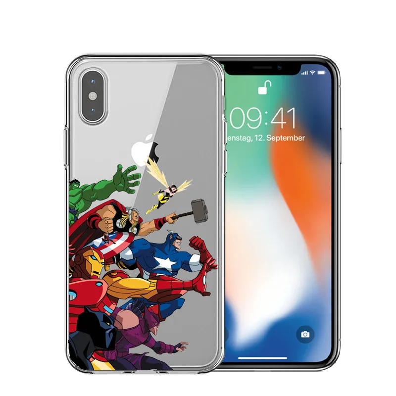 Чехол Marvel Avengers для iPhone XS Max XR X 7 8 6 Plus 5 Super Homem De Ferro Do Homem Мстители Endgame Casos de telefone Coque - Цвет: TPU