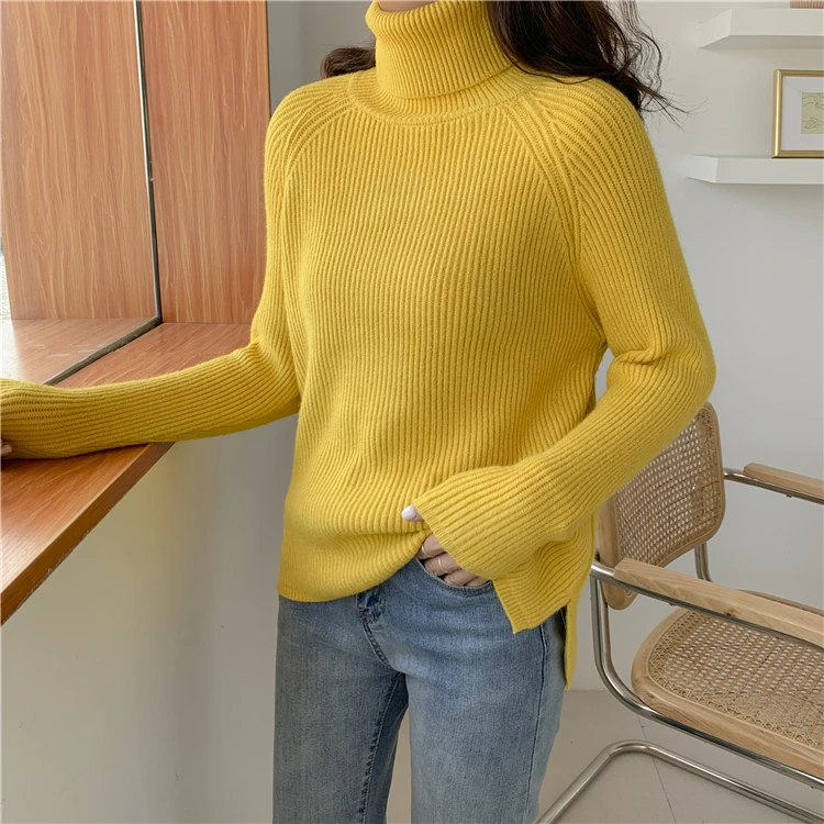 Зимняя водолазка для девочек, вязаные мягкие теплые свитера, пуловеры, женские вязаные уличные топы с длинными рукавами, женские свитера - Цвет: Yellow