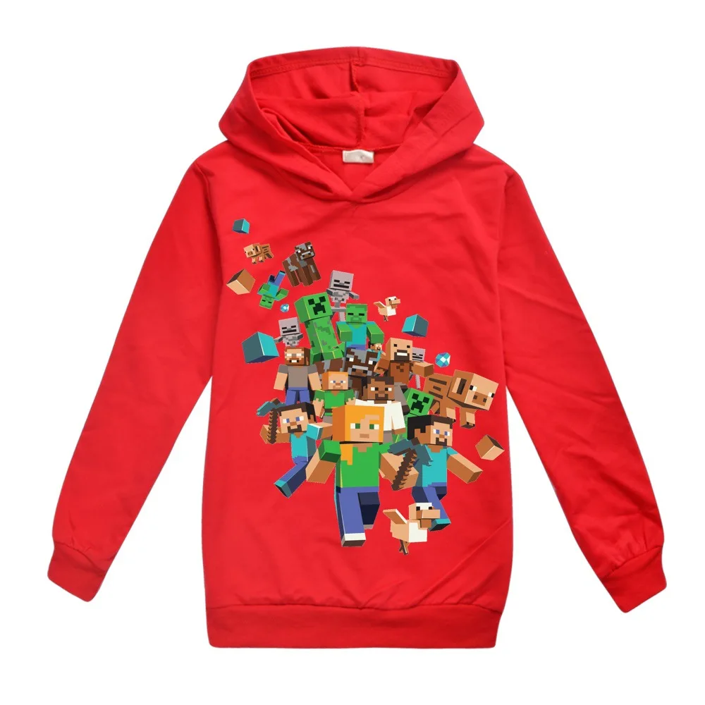 red Minecrafting Anime Around Clothes Sweatshirts Long Sleeve Christmas Shirt Creeper Cotton Jacket Kids Boys Girls Autumn Outwear - Color: red