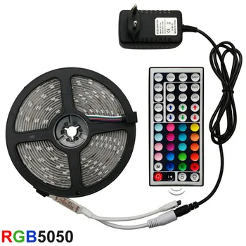 

LED Lights Strip RGB SMD5050 Flexible Ribbon Waterproof RGB 5M/10M bande Diode DC12V Remote Control+adaptateur