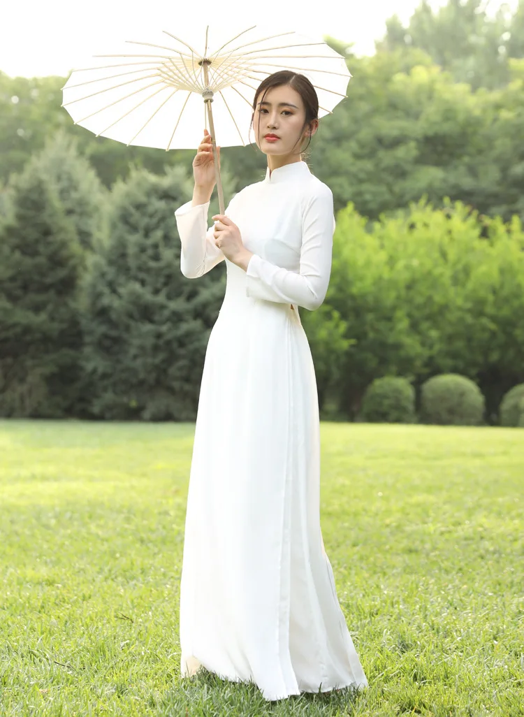 Новое поступление Элегантный белый аозай Вьетнам Qipao платье для женщин традиционная одежда аозай платья и брюки вьетнамские костюмы