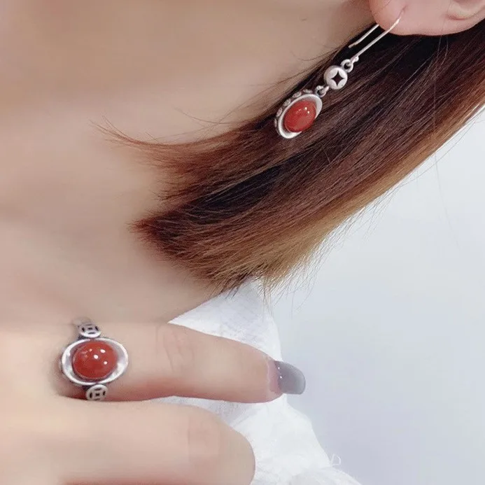 Aannemer satelliet Crack pot 925 Sterling Silver Jade Stone Southern Red Ingot Ring Earrings Palace  Chinese Style Classical Gold Treasure Silver Jewelry - Jewelry Sets -  AliExpress