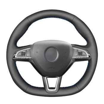

Hand-stitched Black PU Artificial Leather Steering Wheel Cover for Skoda Octavia 2015-2019 Fabia Kodiaq Citigo Superb Scala 2019