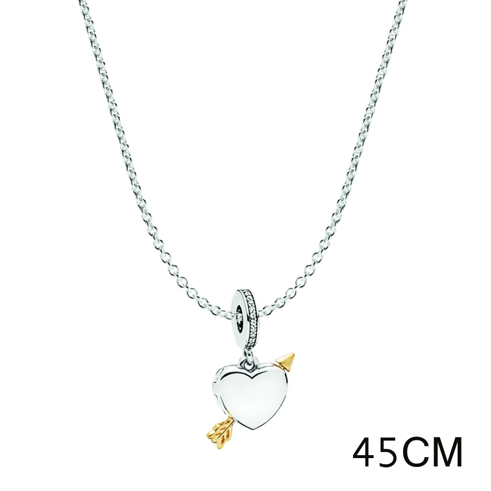 XIAOYI100% 925 пробы серебряный блеск любимый скрипт медальон стрела кольцо «Купидон» ожерелье браслет Висячие Подвески Бусины - Цвет камня: 45cm