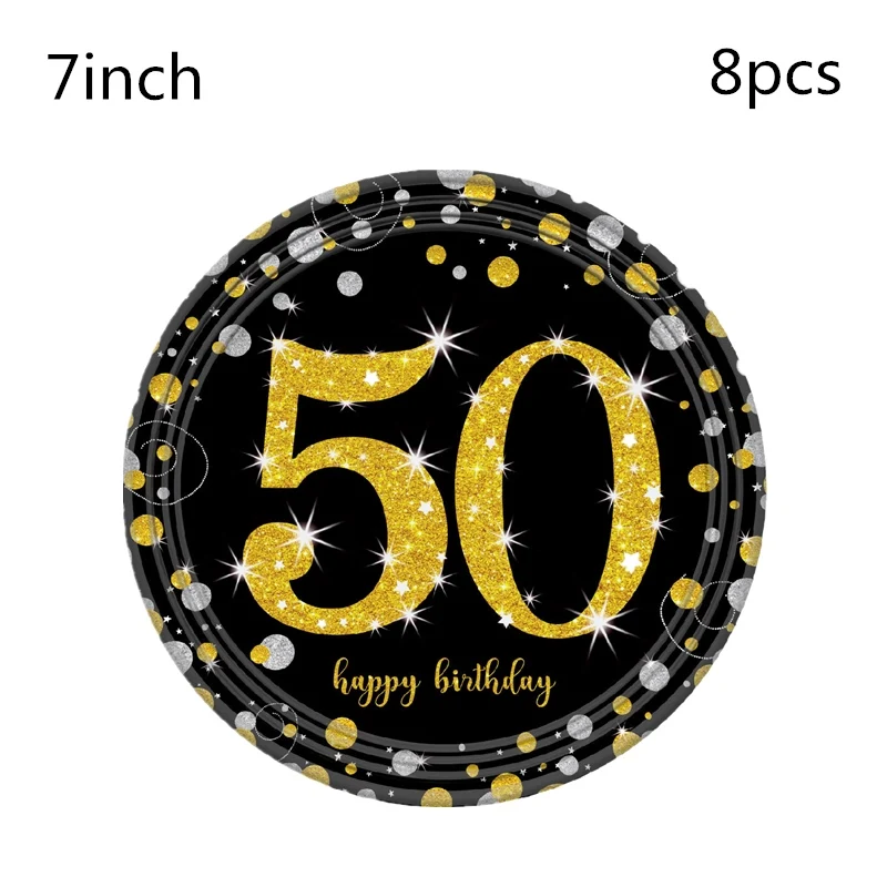21/30/40/50/60th Happy Birhtday столовая посуда наборы латексный воздушный шар "Конфетти" тарелки чашки Салфетка скатерть поставки декор - Цвет: 8pcs 7inch plate