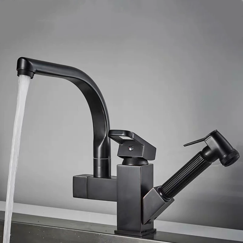 Смеситель для кухни хромированный/черный латунный поворотный на 360 градусов |