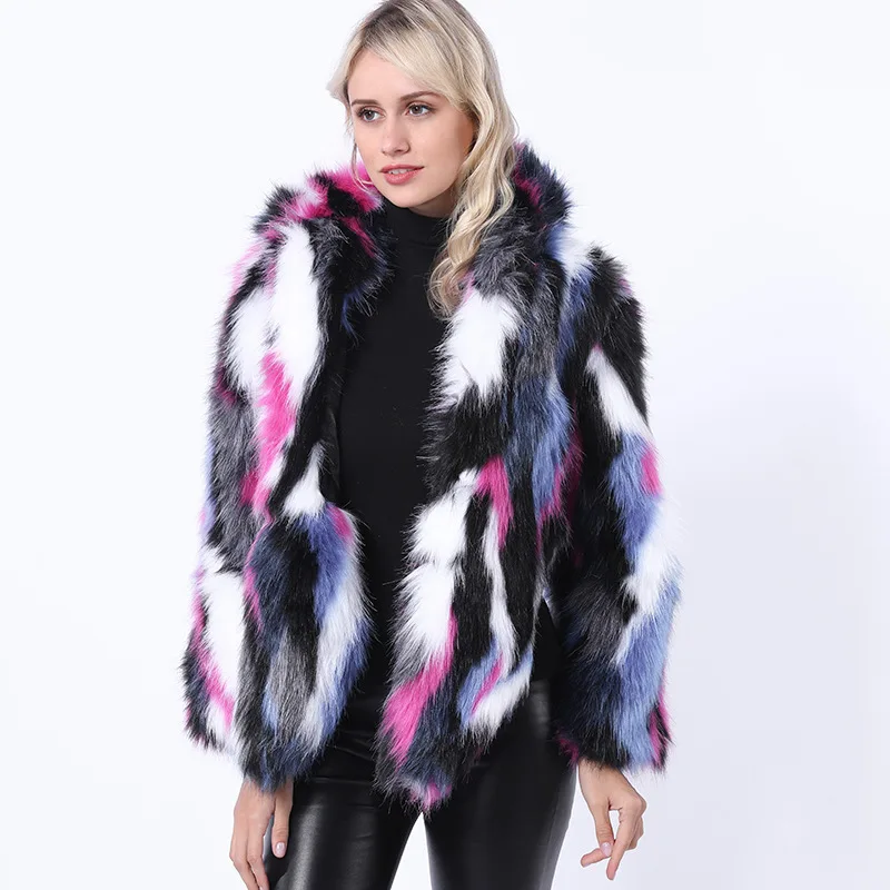 ZADORIN/разноцветное меховое пальто с капюшоном для женщин, большие размеры, зимнее теплое короткое пальто из искусственного лисьего меха, винтажная уличная одежда с длинным рукавом, женские пальто - Цвет: Sample as photo