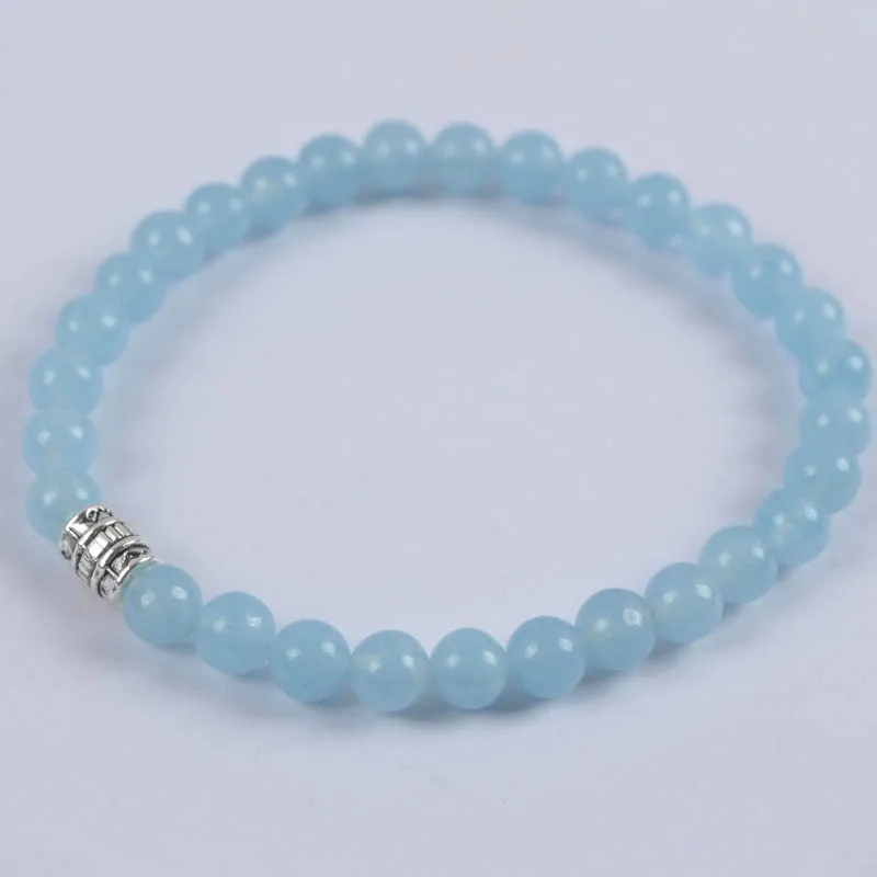 Aquamarine 6 мм Сердолик/Howlite/Песчаник/Малахит/тигровый глаз/Пикассо/Mookaite/картина камень шарик браслет из тибетского серебра стрейч-бижутерия - Окраска металла: Aquamarine
