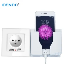 BONDA двойной USB разъем питания ЕС французская стандартная настенная розетка зарядное устройство адаптер электрическое настенное зарядное устройство адаптер панель из закаленного стекла