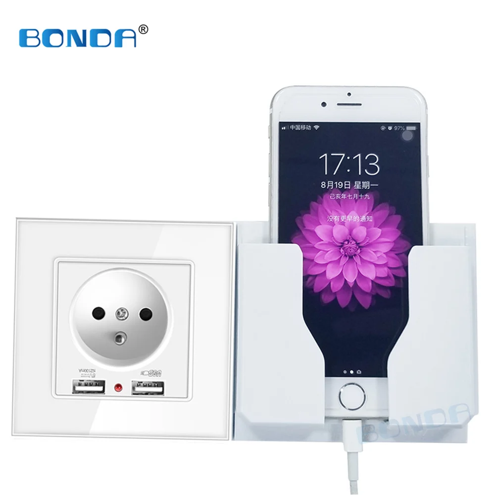 Настенная розетка BONDA с двумя USB портами европейского и французского стандарта адаптер для зарядного