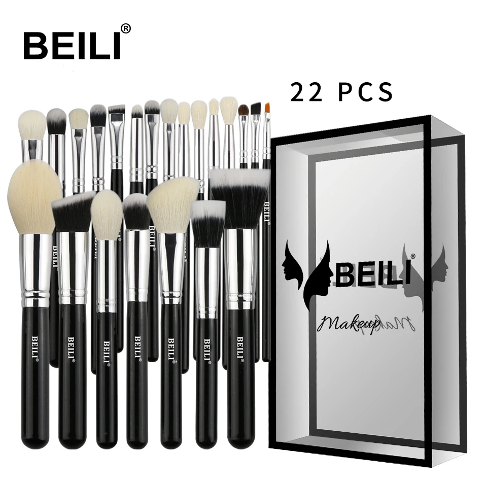 BEILI Black Premium Professional 22pcs Makeup Brushes Set Powder Foundation Goat hair Eyeshadow Blending Beauty Make up Brushes