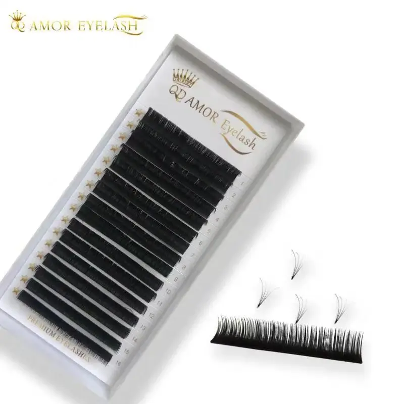 

QD AMOR 2cases Easy Fan Eyelash Extension Faux Mink Eyelashes Silk Volume Lash Extensions 0.05 0.07mm Thickness Auto Blooming