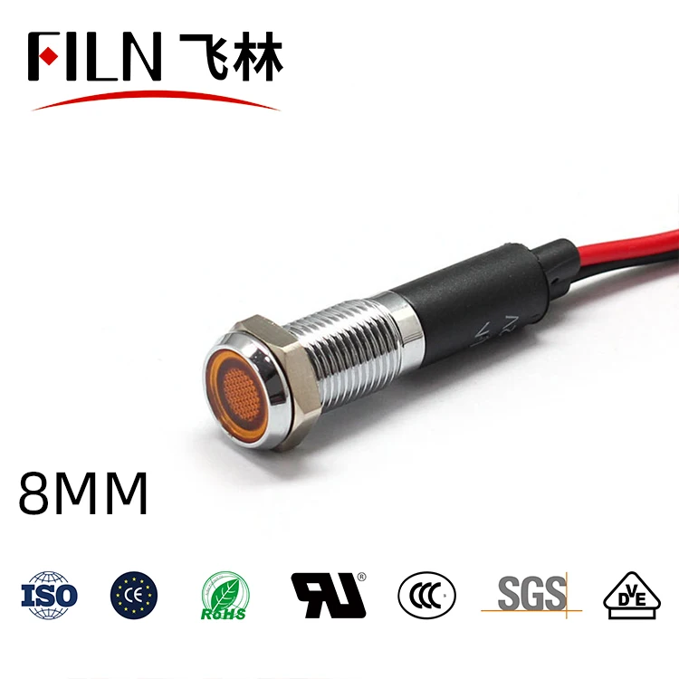 FILN 8mm 12V 24V 110V 220V Metall-LED-Pilotleuchte für Armaturenbrett, Signal- und Warnleuchte, 20cm Kabel, Chrom-Finish, für Auto, Boot, Marine – Detail 10