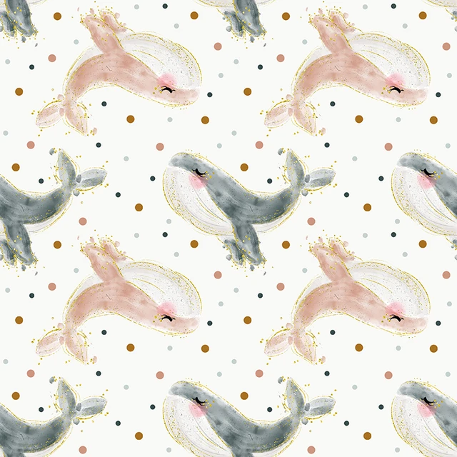 Polyester Satin Fabric for Dress Cute Whale Custom Printed Marine Animal Pattern Cloth Sewing DIY Handmade Patchwork S0254