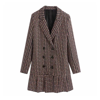 

Vintage Stylish houndstooth Suits Style dress Women Long Sleeve Buttoned Female Short dresses Office Wear Body vestidos mujer