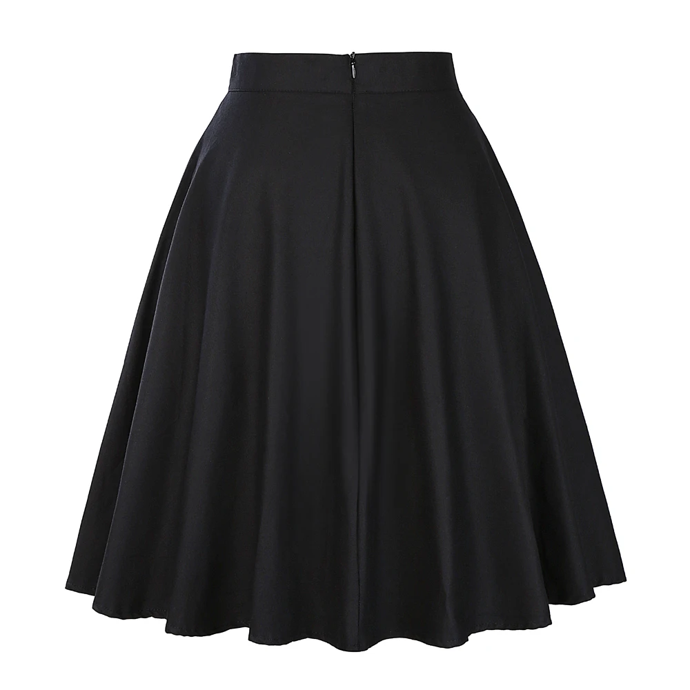 Fashion Hepburn Midi Short Skirts 50s 60s Womens Faldas Skater Black