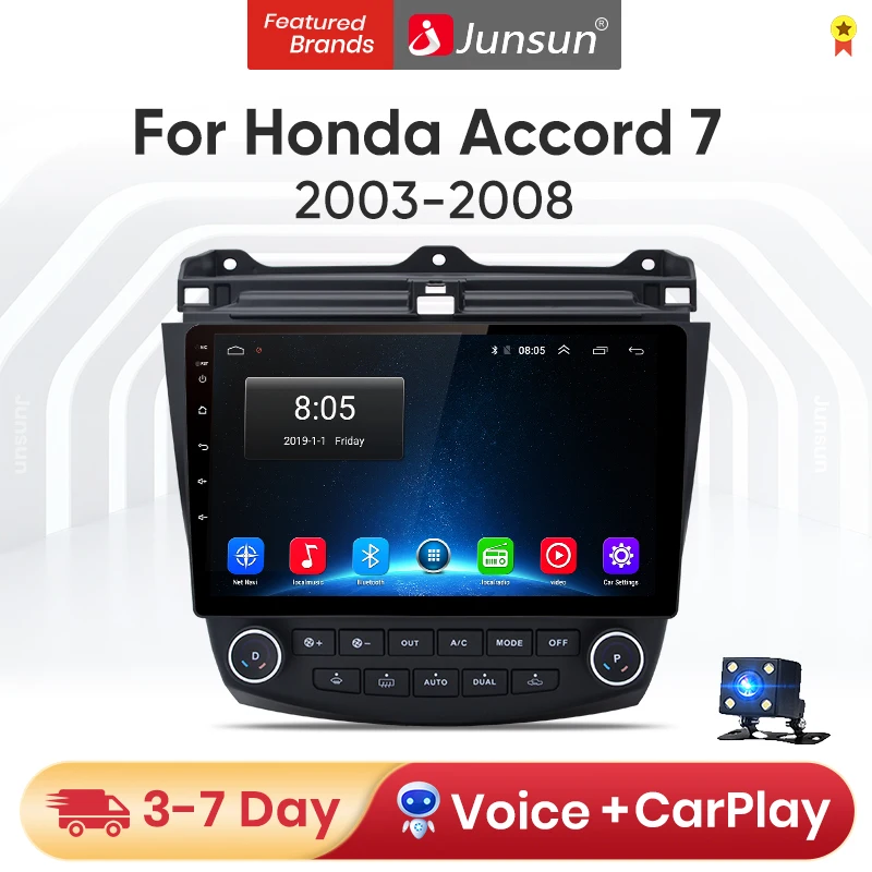 Junsun V14+64G carplay android auto магнитола 2дин андройд For Honda Accord 7 2003-2008 автомагнитола