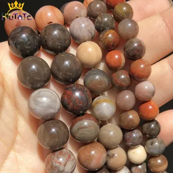 

Natural Stone Wooden Petrified Jades Round Beads For Jewelry DIY Making Bracelet Earrings Accessories 15'' Pick Size 6 8 10 12mm