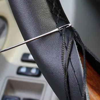 

Car Truck Steering Wheel Cover Sewing Black 38cm Leather Professional Cowhide DIY Sewing Gift Cover With Needles Lines