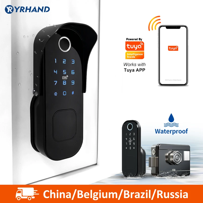 Photo Product Tuya Smart lock Waterproof Wifi Fingerprint Rim Lock Smart Card Digital Code Electronic Door Lock For Home Security Mortise