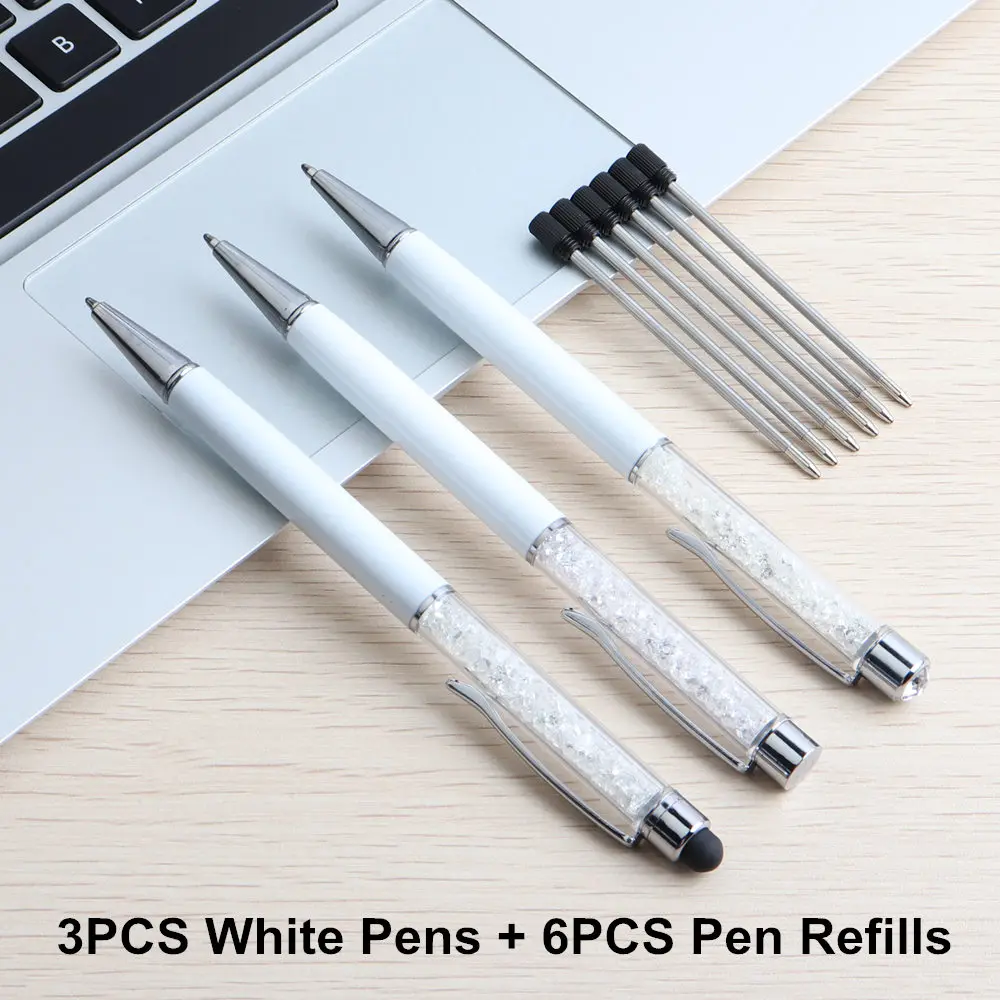 9PCS White Set 9 шт./компл. с украшением в виде кристаллов Шариковая ручка Творческий набор алмазов, стилус для сенсорного экрана для написания Канцтовары ручка для офисов и школ на плоской подошве, украшенная хрустальными стразами; шариковая ручка - Цвет: 9PCS White Set