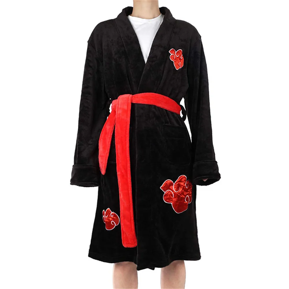 Аниме Наруто Косплей халат Акацуки Учиха Итачи Фланелевая Пижама для взрослых унисекс зимняя теплая одежда для сна кимоно халат