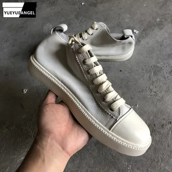 

Vintage Genuine Leather Men Shoes Casual Flats Autumn Lace Up Soft Sole Sneakers High Quality Work Safety Ankle Boots Black