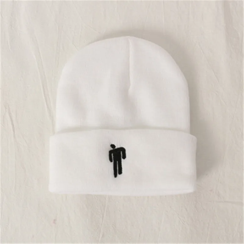 Billie Eilish шапочка с вышивкой, шапка для женщин и мужчин, вязаные теплые зимние шапки для мужчин и женщин, одноцветные хип-хоп Повседневные шапки с манжетами - Цвет: White