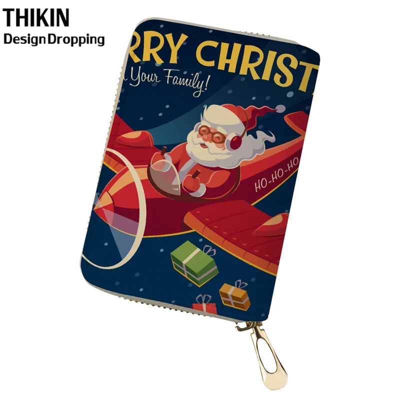 THIKIN Merry Christmas женский кошелек кожаный кошелек Кредитная карта маленький карман для монет бесплатно на заказ предотвращает органайзер для карт для дам - Цвет: as picture