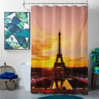 

Shower Curtains Gray and Teal Eiffel Tower,View of Eiffel Tower at Sunrise Paris Historical Monument Panoramic,Marigold Rose