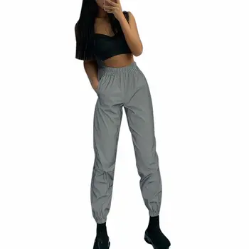 

2019 Fashion Autumn New Style Beam Pants Reflective Elastic Casual Pants Gray Color