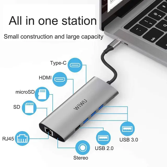 Wiwu 12 In 1 Usb Hub For Macbook Air Pro 13 16 2022 M2 Vga/rj45  Multi-function Type C Hub Adapter For Huawei Usb Splitter - Docking  Stations & Usb Hubs - AliExpress