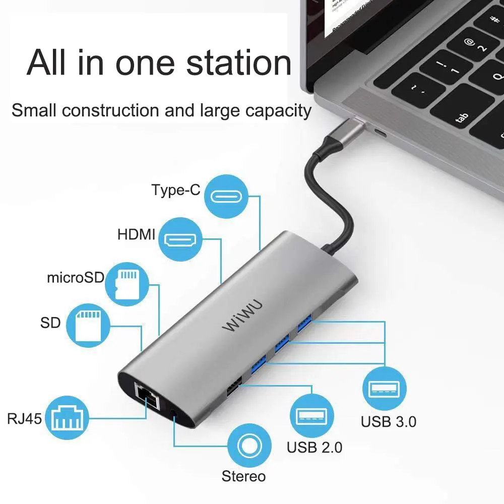 Tanie WIWU 11 w 1 Multi USB 3.0 Hub do macbooka pro USB Adapter dok ładowanie type c Hub HDMI RJ45 VGA USB Splitter 3.0 USB c Hub