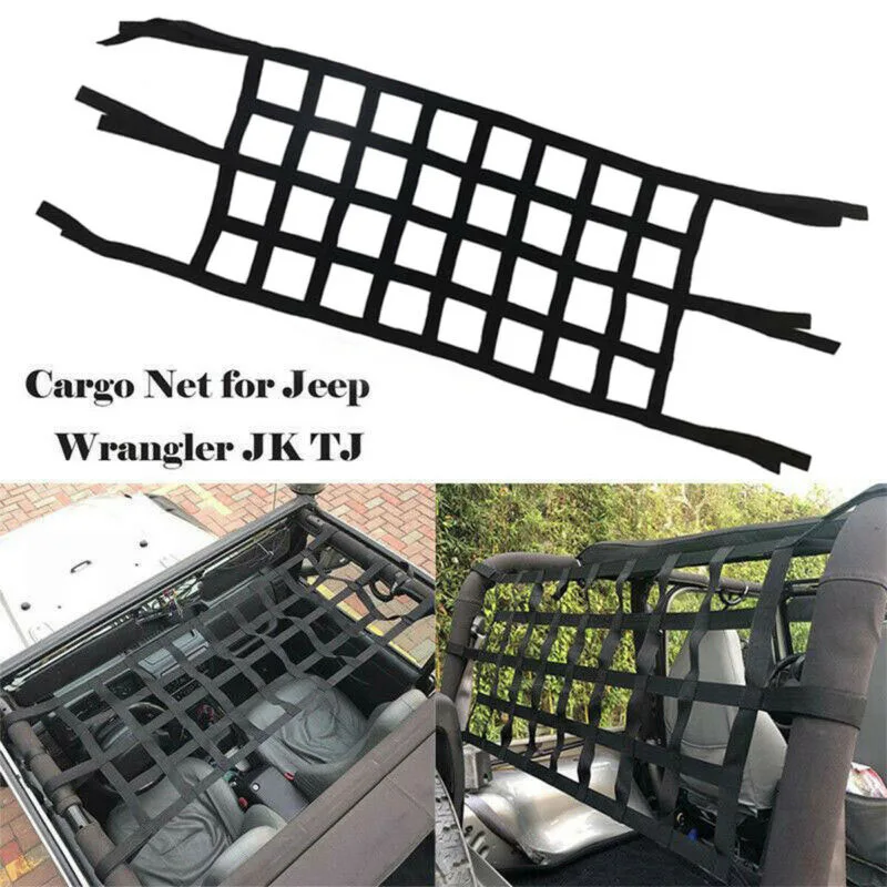 

1pc Black Weaving tape Mesh for Jeep Wrangler 1997-2017 Cargo Net Back Window Extra Storage Roof Net Hammock 126.5*45.5cm