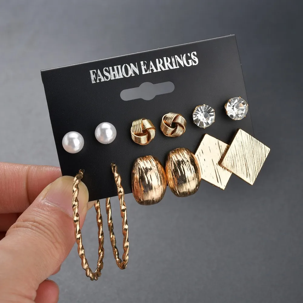 

Vintage Big Gold Circle Hoop Earrings For Women Clip on Earrings Pearl Geometric Earring Set 2020 Brincos Statement Jewelry