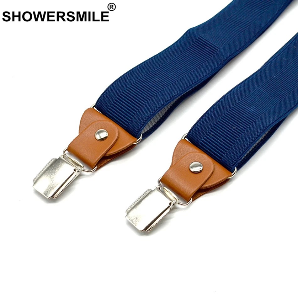 SHOWERSMILE темно синие штаны на подтяжках для мужчин мужские брюки с поясом