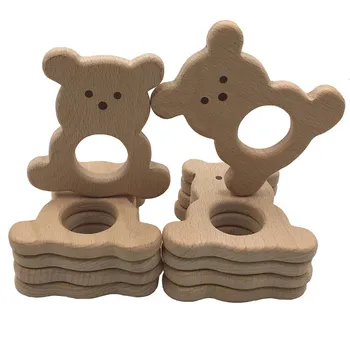 

DIY Cartoon Animals Brown Bear Shape Baby Wooden Teether Food Grade Beech Pacifier Chain 3C Certification Wood Baby Teether Toys