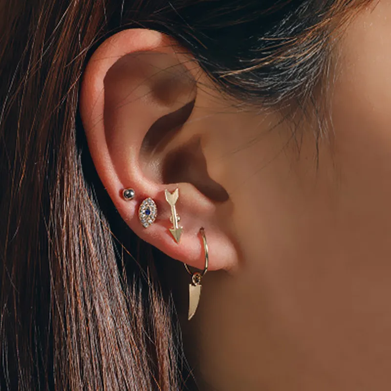 

4 Pcs/Set Crystal Blue Eye Arrow Pendant Punk Stud Earrings for Women Golden Modern Statement Earring Party Bridal Set