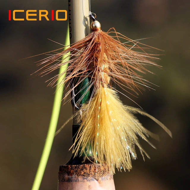 ICERIO 6PCS Brass Bead Head Wooly Bugger Streamers Fishing Fly Lures Olive  Red Black Saltwater Fly