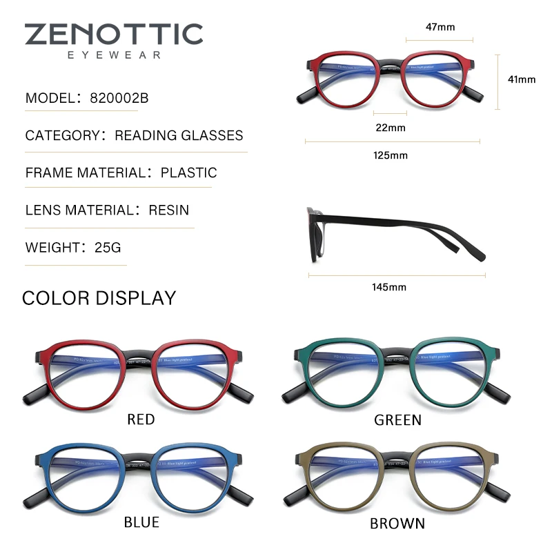 Очки для чтения ZENOTTIC мужчин и женщин брендовые круглые пластиковые оптические
