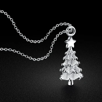 

New 925 sterling silver necklace Girl Christmas tree pendant cute solid silver clavicle choker Woman jewelry Christmas gift