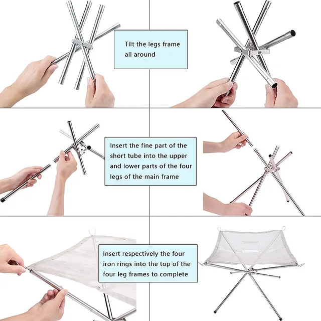 Új Tábortűz Pit Fa Kályha Tartós Tűzállvány Összecsukható Háló Tűzhely A Kültéri Kemping Túrázáshoz Vízparti Bbq - Image 5